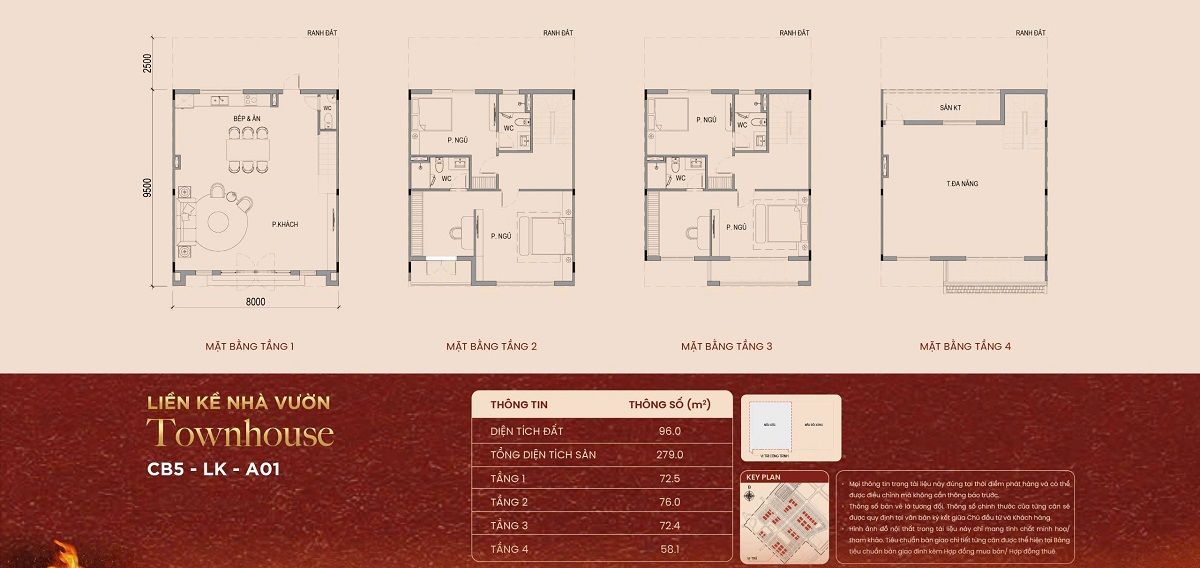 Layout thiết kế nhà phố liên kế 4 tầng có diện tích đất 120m2 tại Vinhoems Cần Giờ