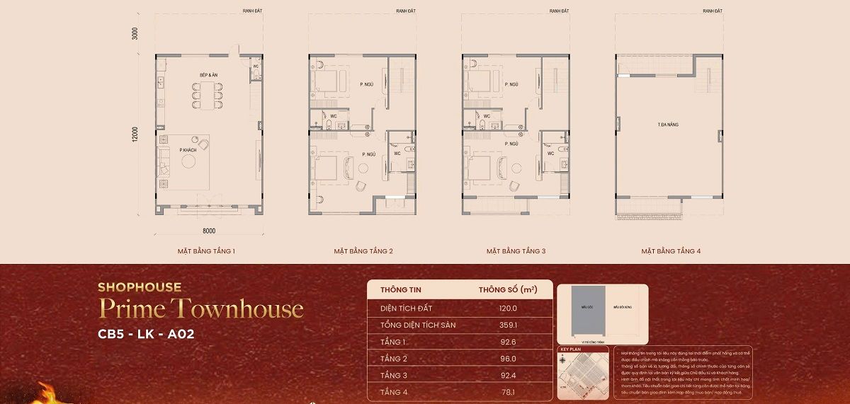 Layout thiết kế nhà phố shophouse 4 tầng có diện tích đất 120m2 tại Vinhoems Cần Giờ