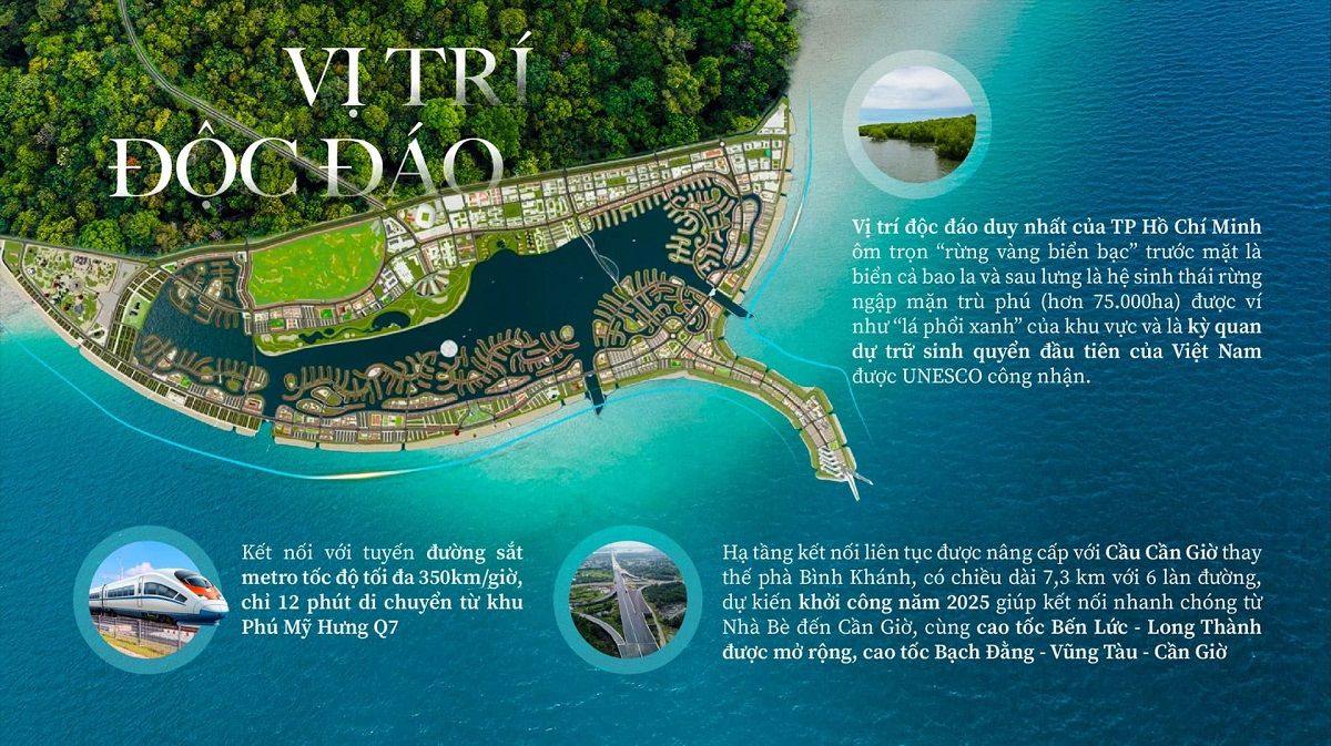 Tọa lạc tại vị trí chiến lược, Vinhomes Cần Giờ dễ dàng kết nối liên vùng TP.HCM – Đồng Nai – Vũng Tàu, đón đầu tiềm năng từ sân bay quốc tế Long Thành