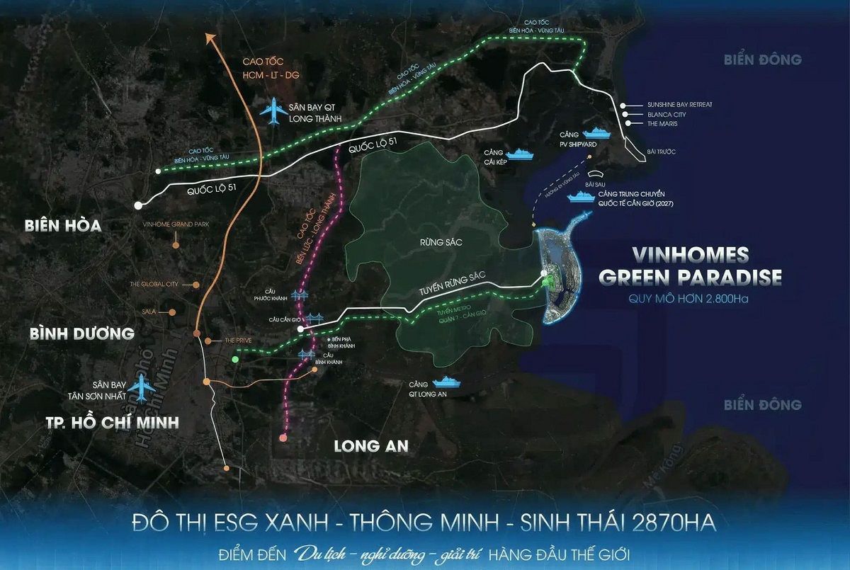 Vinhomes Cần Giờ sở hữu vị trí chiến lược ven biển, hưởng lợi hạ tầng giao thông và tiềm năng phát triển đô thị – du lịch sinh thái